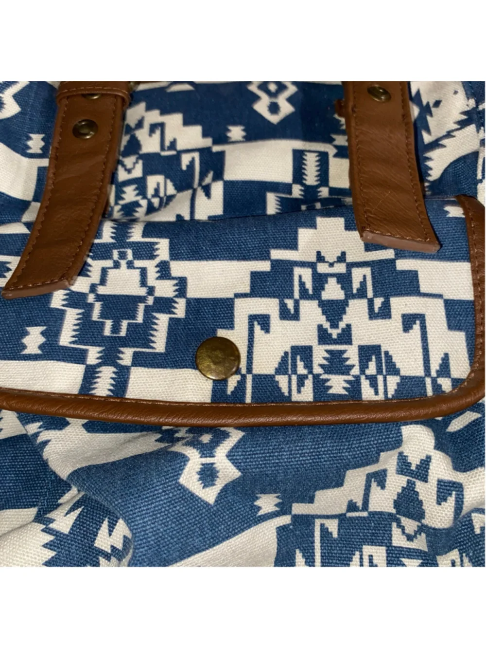 Vintage Y2K Mudd Backpack Blue White Southwestern Geometric Pattern Canvas